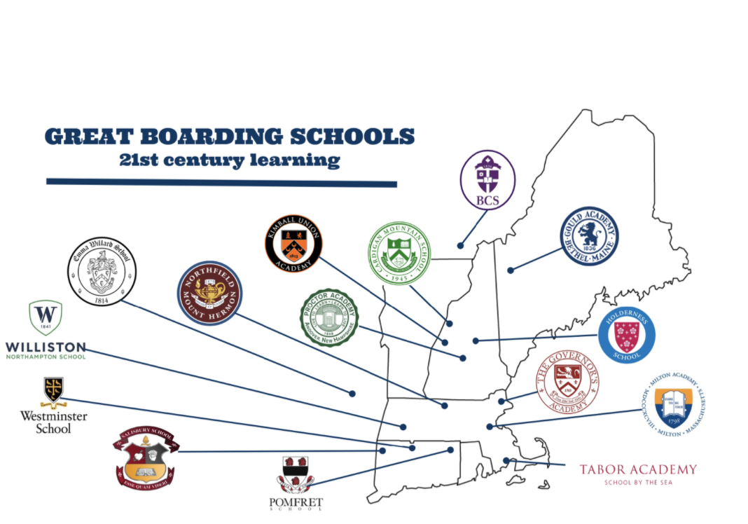 Great Boarding Schools map from New England boarding school consultant